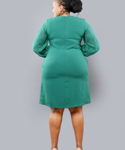 PLUS BRIGHT GREEN SHOULDER PADDED FITTED SHIRT DRESS