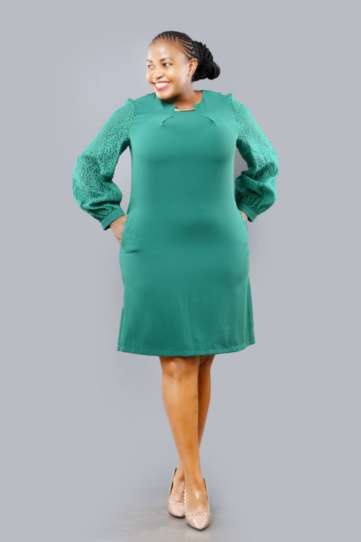 PLUS BRIGHT GREEN SHOULDER PADDED FITTED SHIRT DRESS