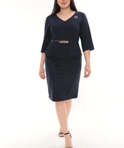 Elegant Office Lady Professional Pencil Dress With Belt New OL African Clothing 3/4 Sleeve Plus Size Women Dresses