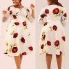 Women's Plus Size Casual Short Sleeve Chiffon Floral Dress with Belt