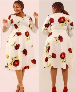 Women's Plus Size Casual Short Sleeve Chiffon Floral Dress with Belt