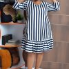 Striped Ruffle Hem Bardot Dress