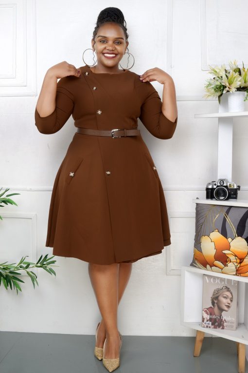 Affordable side button front poplin dress