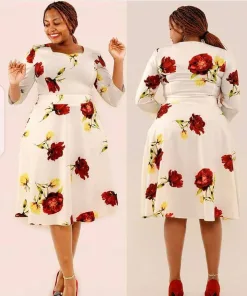 quality floral midi length skater dress